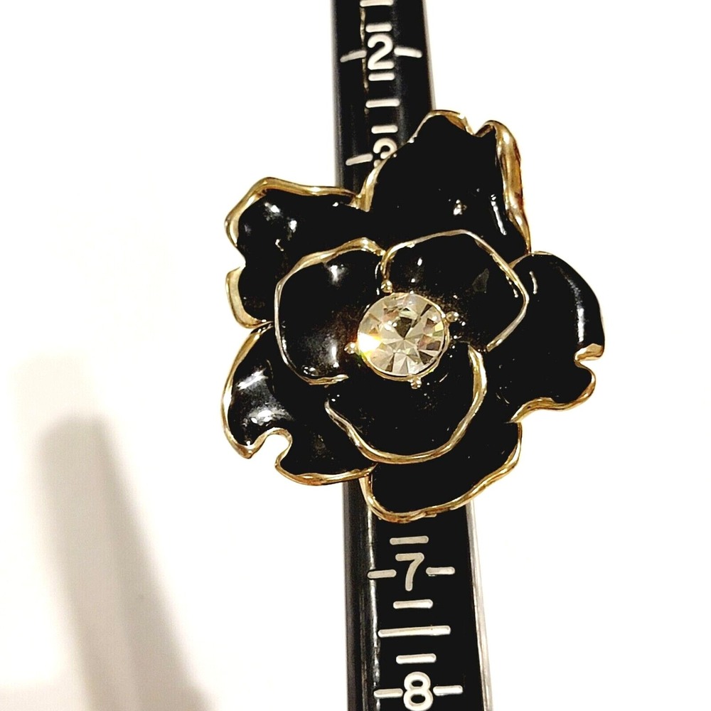Large Black Enamel Flower Ring Size 5 Contemporary Floral Jewelryโ r-2